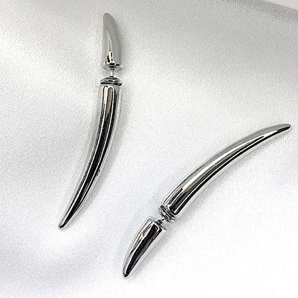 Silver Horn Spiked Earrings Punk Minimalist Fashion Unique Creative Handmade - Picture 1 of 11